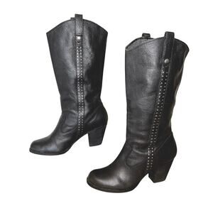 Gianni Bini Black Leather Campus Boots Women’s 9M Tall Western Riding Studded
